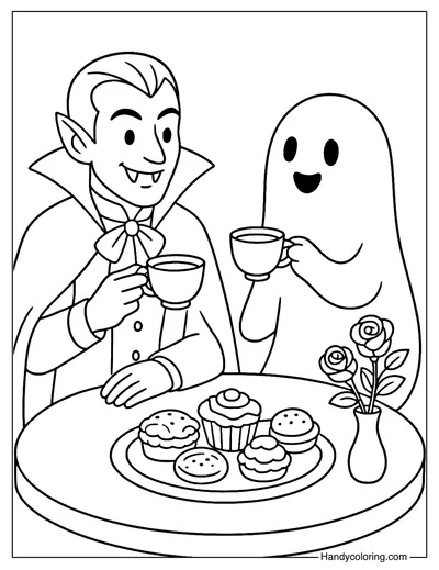 Vampire Tea Party Coloring Page
