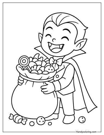 Vampire with Candy Bag Coloring Page