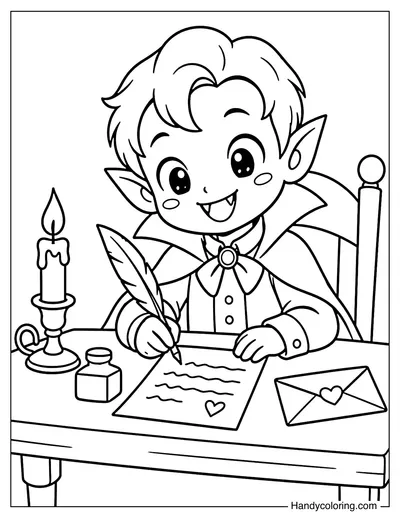 Vampire Writing Letters with Feather Quill