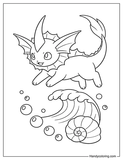 Vaporeon Jumping Over a Small Wave