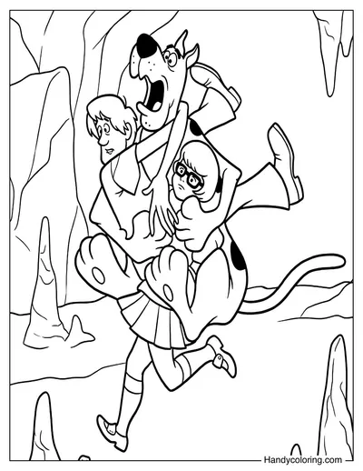 Velma Carrying Scooby-Doo and Shaggy in a Cave