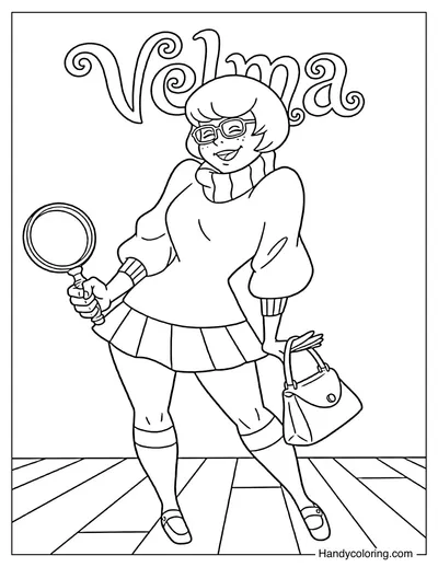 Velma Holding a Magnifying Glass and Handbag