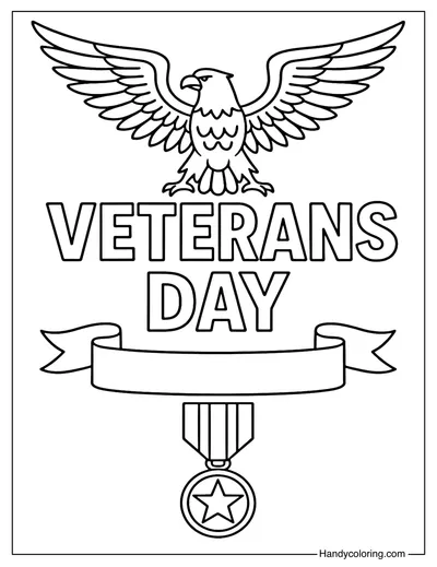 Veterans Day Eagle and Banner Coloring Page