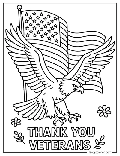 Veterans Day Eagle with Flag Coloring Page