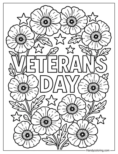 Veterans Day Poppy Wreath Coloring Page