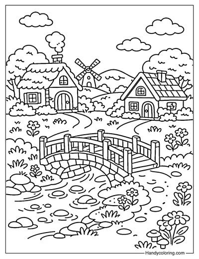 Village Bridge Scene