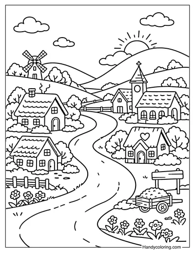 Village with Rolling Hills