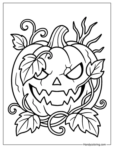 Vine-wrapped Jack-o-lantern Coloring Page