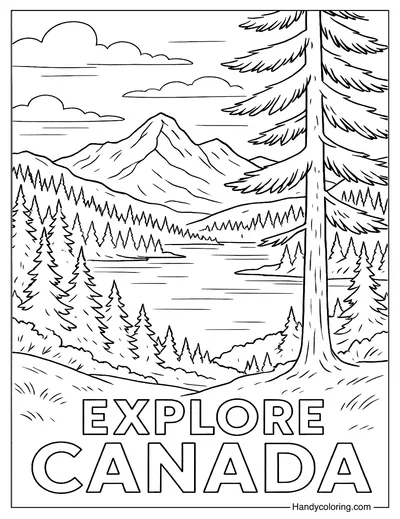 Vintage Canada Travel Poster Style Coloring Page