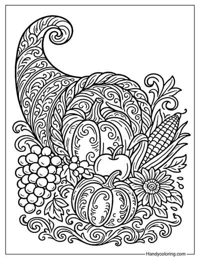Vintage Cornucopia Coloring Page