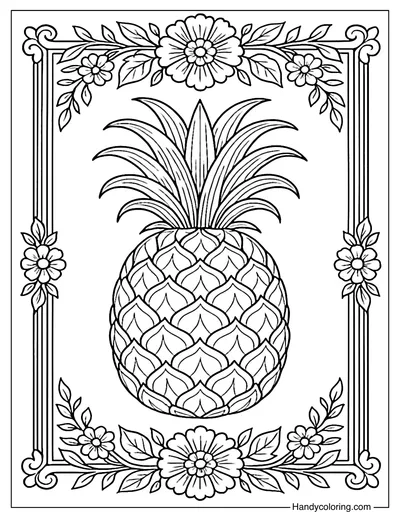 Vintage Pineapple Frame Coloring Page