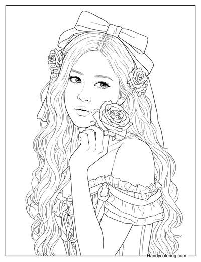 Vintage Rose Blackpink with Rose Coloring Page