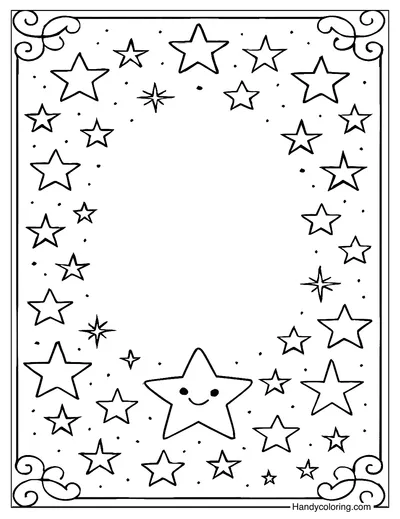 Vintage Stars Frame Coloring Page