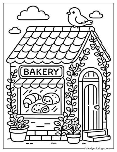 Vintage Street Bakery Coloring Page