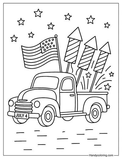 Vintage USA Truck With Flags Coloring Page