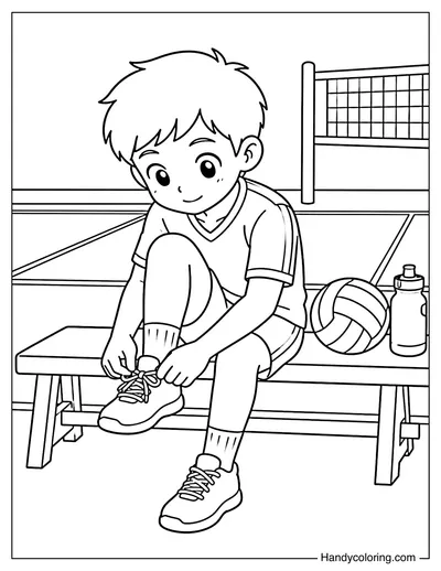 Volleyball Boy Tying Her Sneakers