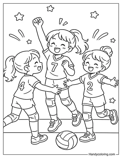 Volleyball Friends Celebrating a Point
