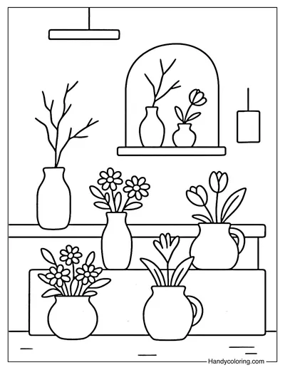 Wabi-Sabi Minimal Flower Shack Coloring Page