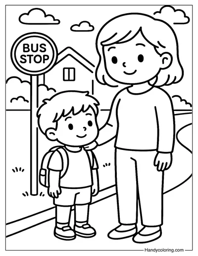Waiting for the Bus Coloring Page