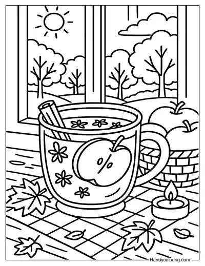 Warm Apple Cider Coloring Page