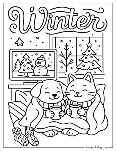 Warm Blanket Movie Night Coloring Page