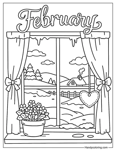 Warm February Window Coloring Page