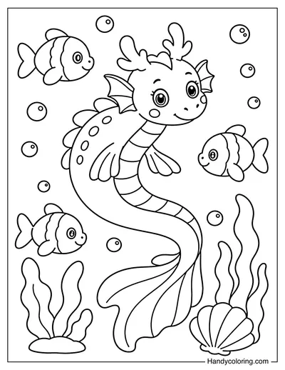 Water Dragon Swimming with Fish