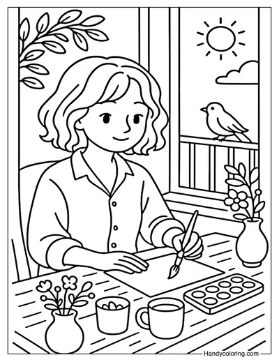 Watercolor Afternoon Coloring Page