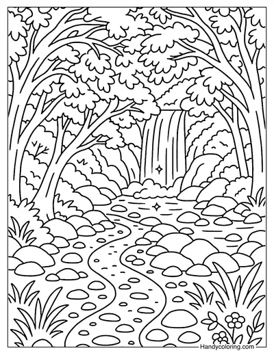 Waterfall Adventure Trail Coloring Page
