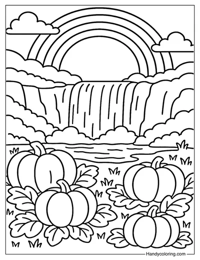 Waterfall Pumpkin Garden Coloring Page