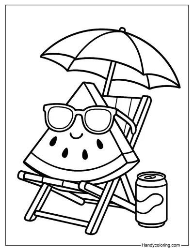 Watermelon Beach Scene Coloring Page