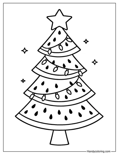 Watermelon Christmas Tree Coloring Page