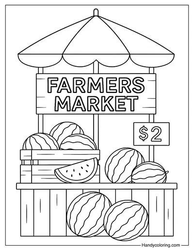 Watermelon Farmer's Market Coloring Page