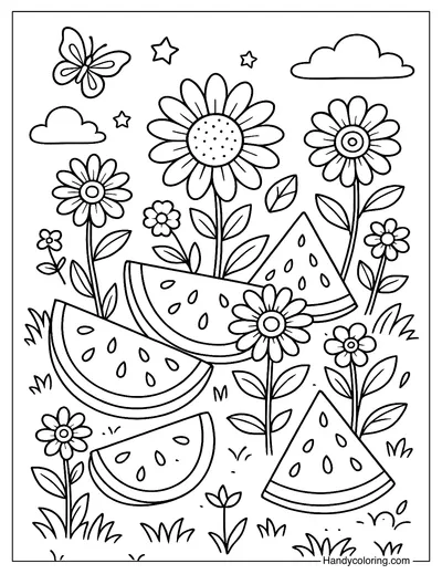 Watermelon Flower Field Coloring Page