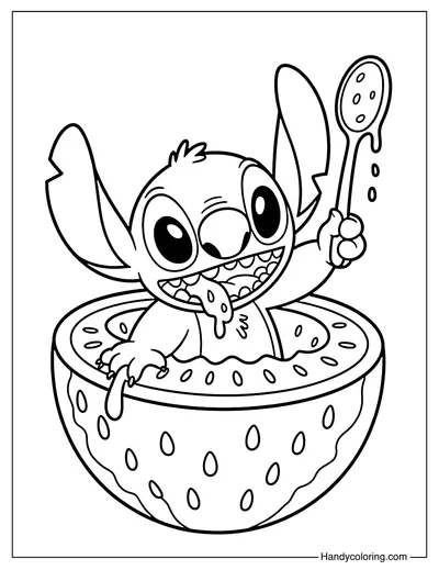Watermelon Fun Stitch Coloring Page
