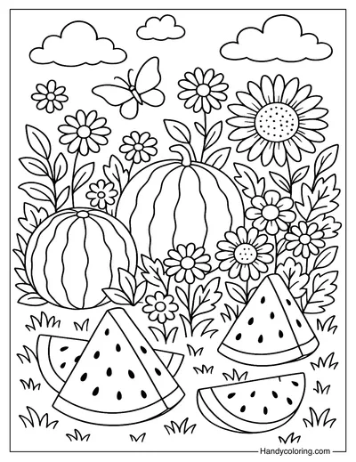 Watermelon Garden in Bloom Coloring Page