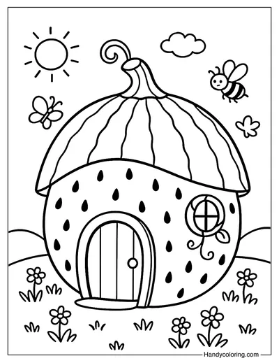 Watermelon House Coloring Page