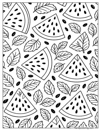 Watermelon Pattern Background Coloring Page