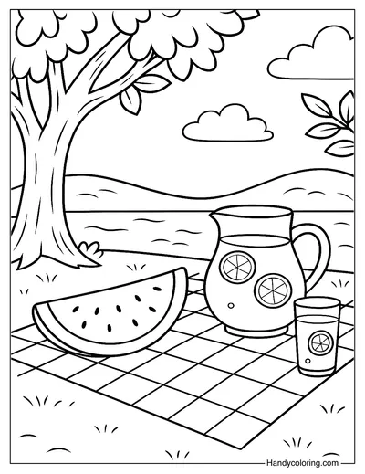 Watermelon Picnic Coloring Page