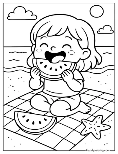 Watermelon Picnic Time Coloring Page