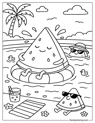 Watermelon Pool Fun Coloring Page