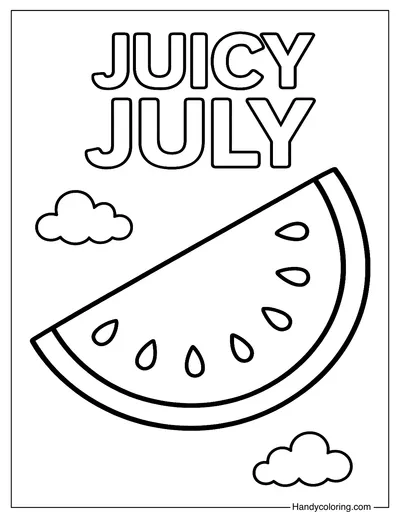 Watermelon Slice July Coloring Page