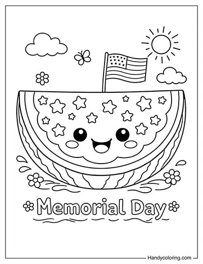 Watermelon Slice with Star Pattern and Small Flag