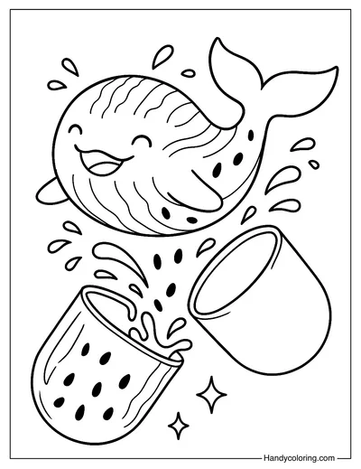 Watermelon Whale Capsule Coloring Page