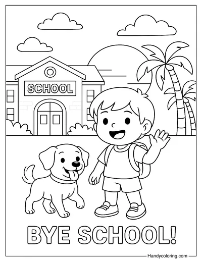 Waving Goodbye to School Coloring Page
