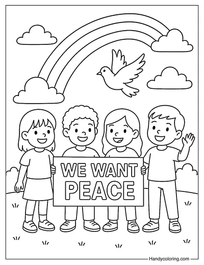 We Want Peace Coloring Page