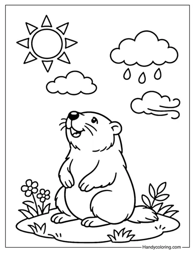 Weather Symbols Groundhog Coloring Page