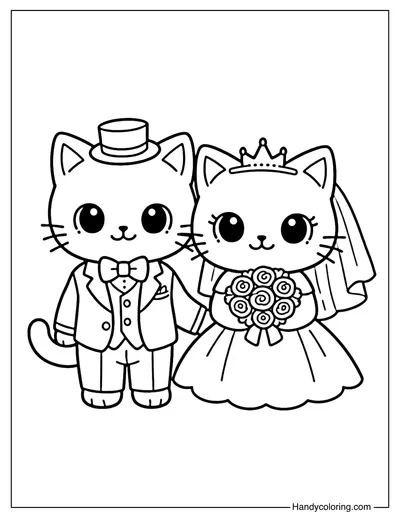 Wedding Cat Couple Coloring Page