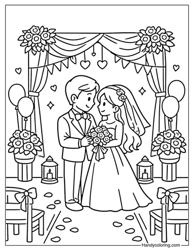 Wedding Celebration Scene Coloring Page