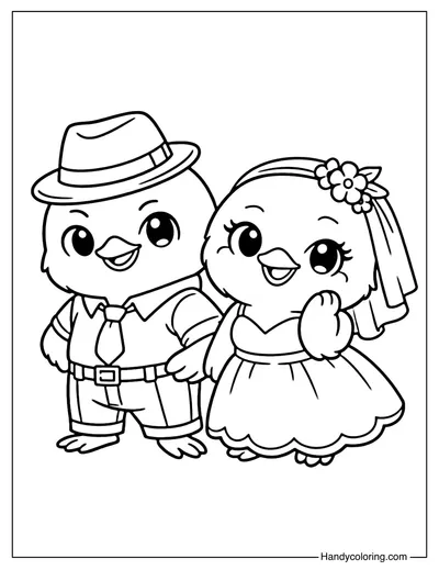 Wedding Chick Couple Coloring Page